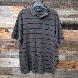 Vintage Polo Ralph Lauren Classic Pony Logo Polo Shirt Striped Gray Maroon XXL